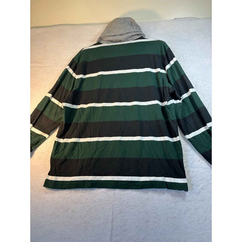 Polo Ralph Lauren Vintage Hooded Rugby Long Sleeve Striped Shirt SzXL